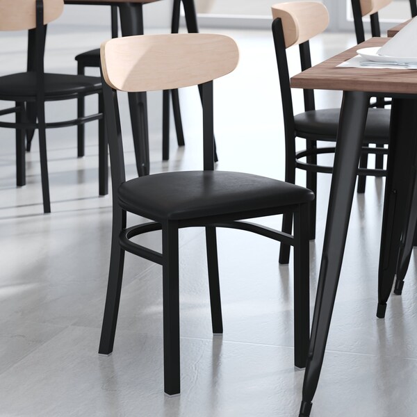 Flash Furniture Black Vinyl Dining Chairs - Natural Wood Backs, PK 2 2-XU-DG6V5BV-NAT-GG - main